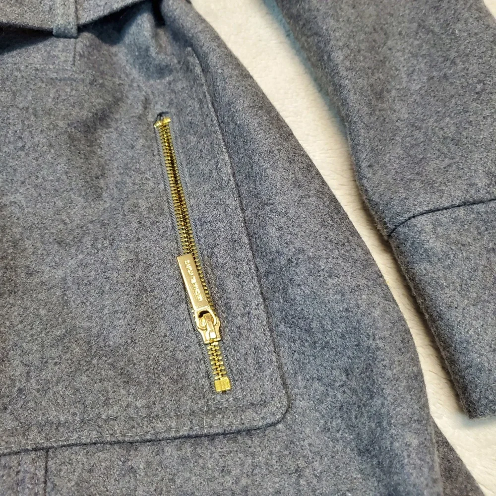 Michael Kors Gray‎ Wool Blend Gold Zip Cozy Winter Classic Long Trench Coat XL
